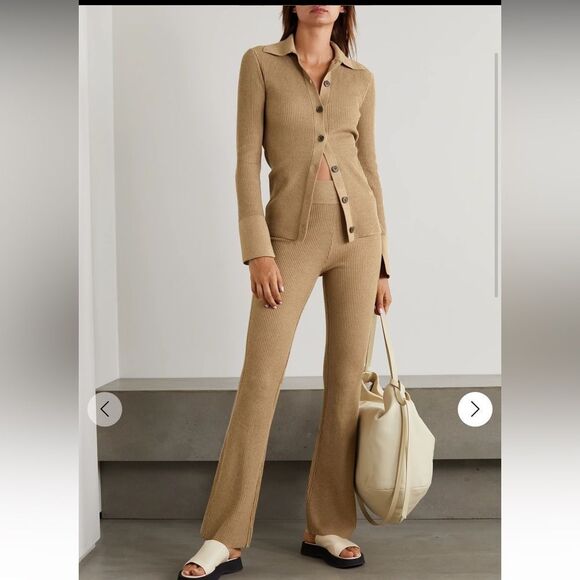 Frame rib cotton blend flare pants in café au lait small nwot - Picture 2 of 15